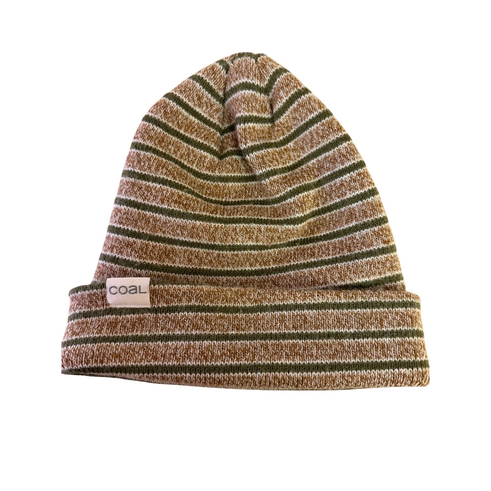 Coal Beanie Hat Unisex OS Brown Green Striped Knit Made in USA